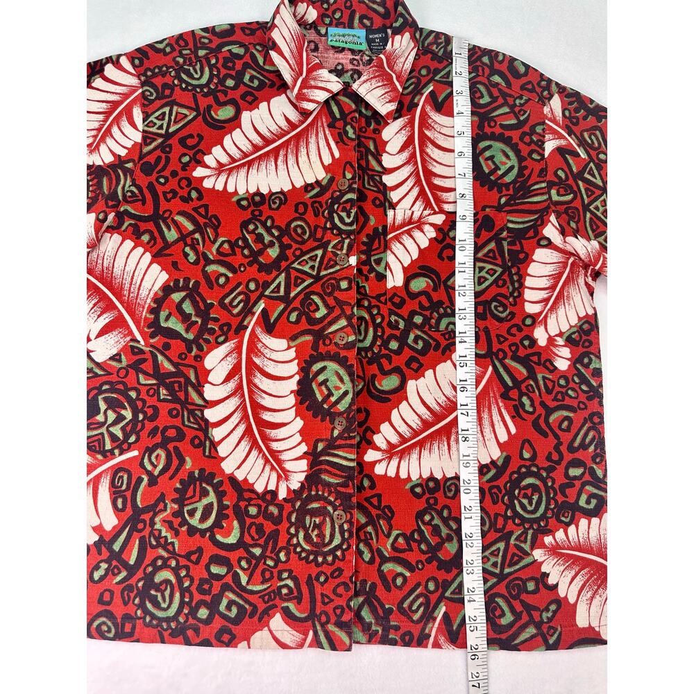 Vintage 90s 1994 Womens Patagonia Red Tribal Leaf Print Cotton Button Up Shirt M - Picture 7 of 9
